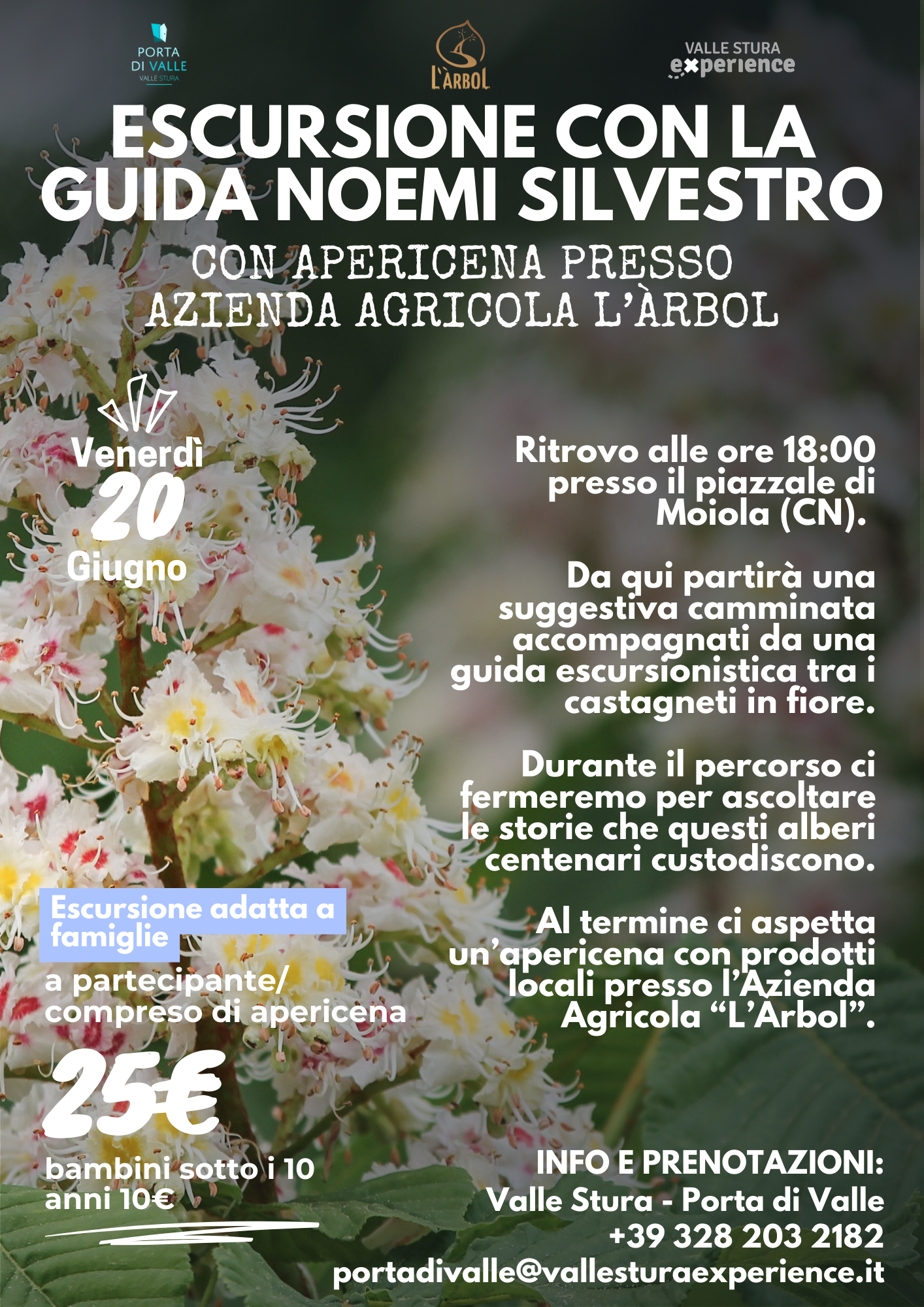 Venerdì 20 giugno – Escursione tra i castagneti in fiore