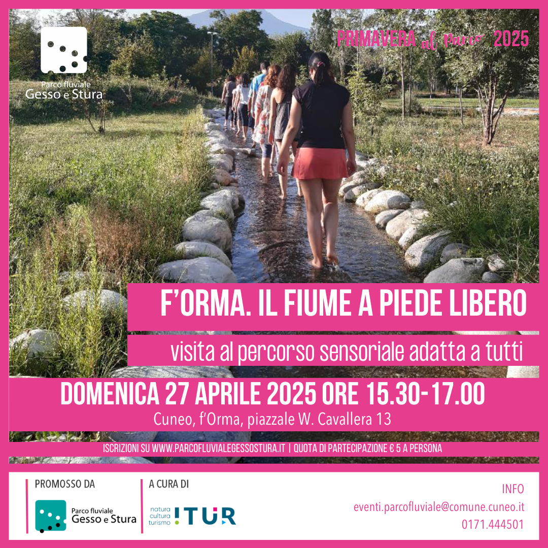 f’Orma | IL FIUME A PIEDE LIBERO, visita guidata al percorso multisensoriale f’Orma, per riscoprire il contatto autentico con la natura attraverso il semplice gesto di camminare a piedi nudi.