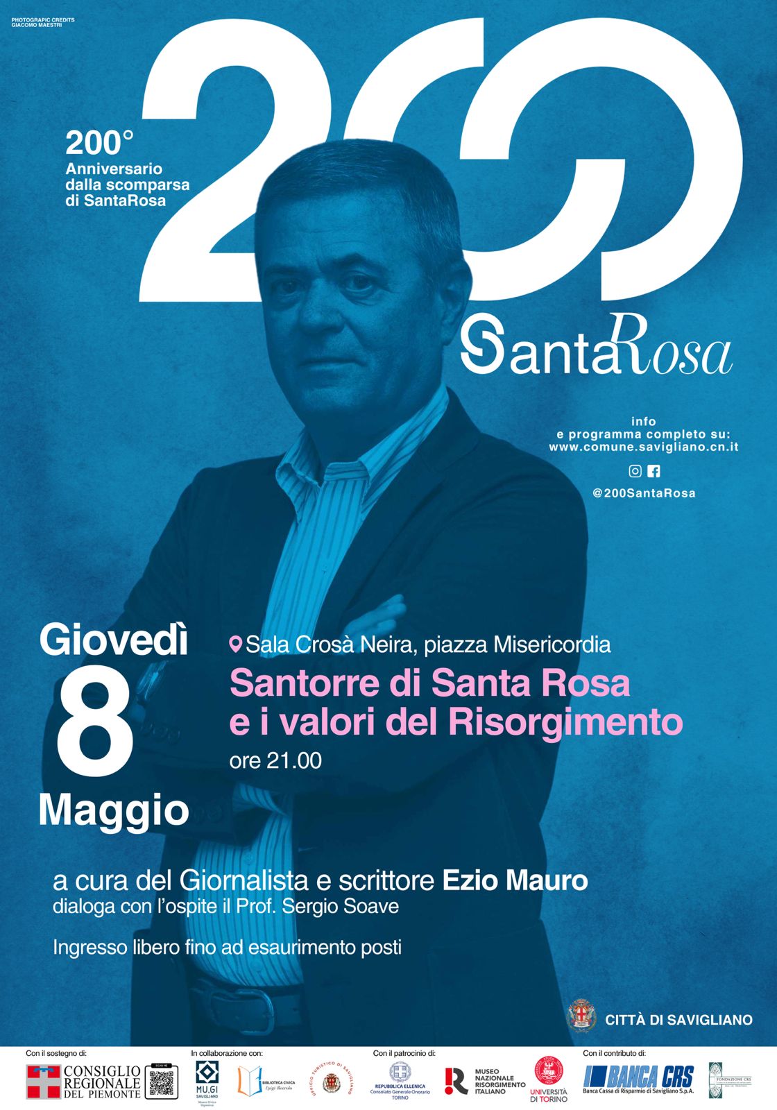 Giovedì 8 maggio il giornalista e scrittore alla Crosà Neira per parlare di “Santorre di Santa Rosa e i valori del Risorgimento”